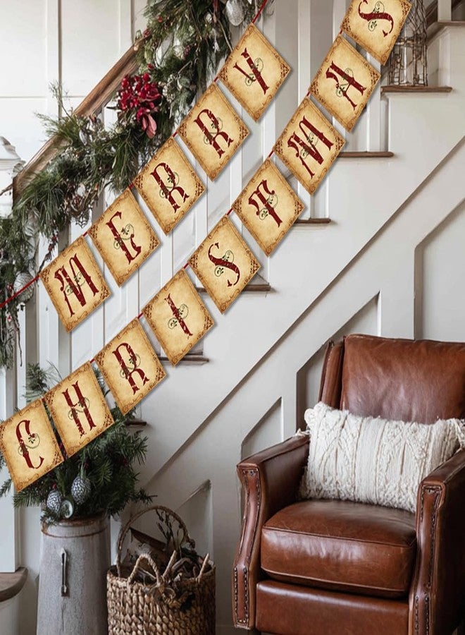 ORNALES Vintage "Merry Christmas" Banner Decoration, Classic Victorian Style Nostalgic Traditional Christmas Decoration, Suitable for Christmas Parties, Home Offices, Mantelpiece Decorations - Image 5